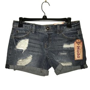 MUDD  DISTRESSED LOOK JEAN SHORTS SIZE 5